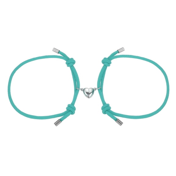 Uxcell Magnetic Couples Bracelets, His and Her Heart Matching Bracelet, Adjustable Braided Rope Cord for Anniversary Friends Women Men Gift, Lake Blue