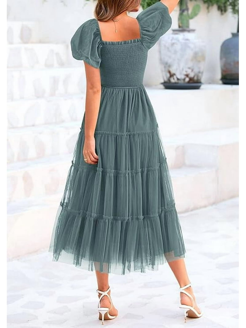 open lace back dress Velvi Square-Neck Midi Party Dress Janelle White / XSmall main image 1