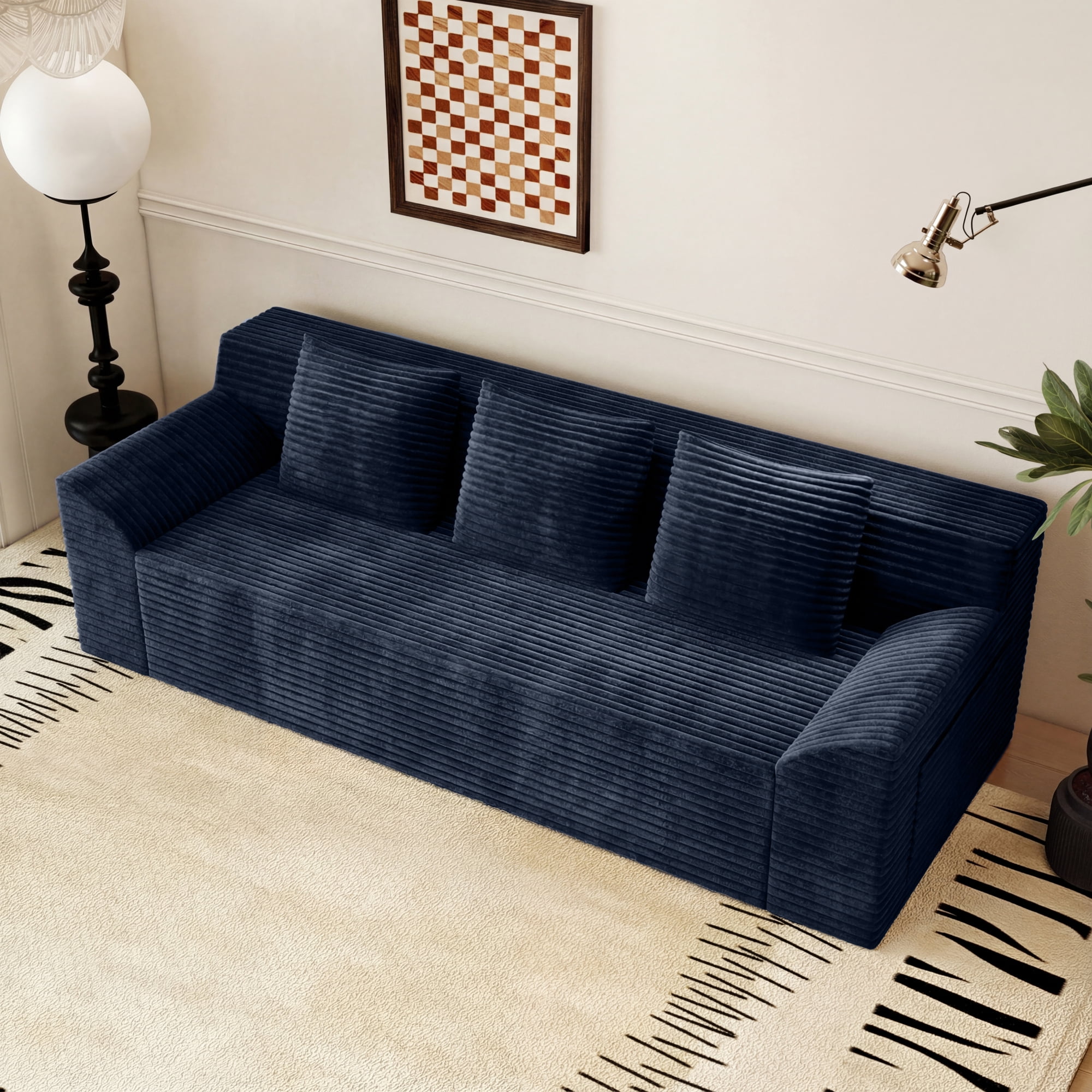 Leumius 71" 3 Seater Cloud Sofa Couch,Modern Corduroy Upholstered Boneless Sofa Couch with Deep Seat for Living Room,No Assembly Required,Aged Blue