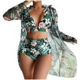 thumbnail image 1 of SURJDE Maillot de Bain Tankini pour Femmes Ensemble Bikini 3 Pcs Boho Imprimé Palmshadow Maillot de Bain avec Short Chemise de Couverture, 1 of 7