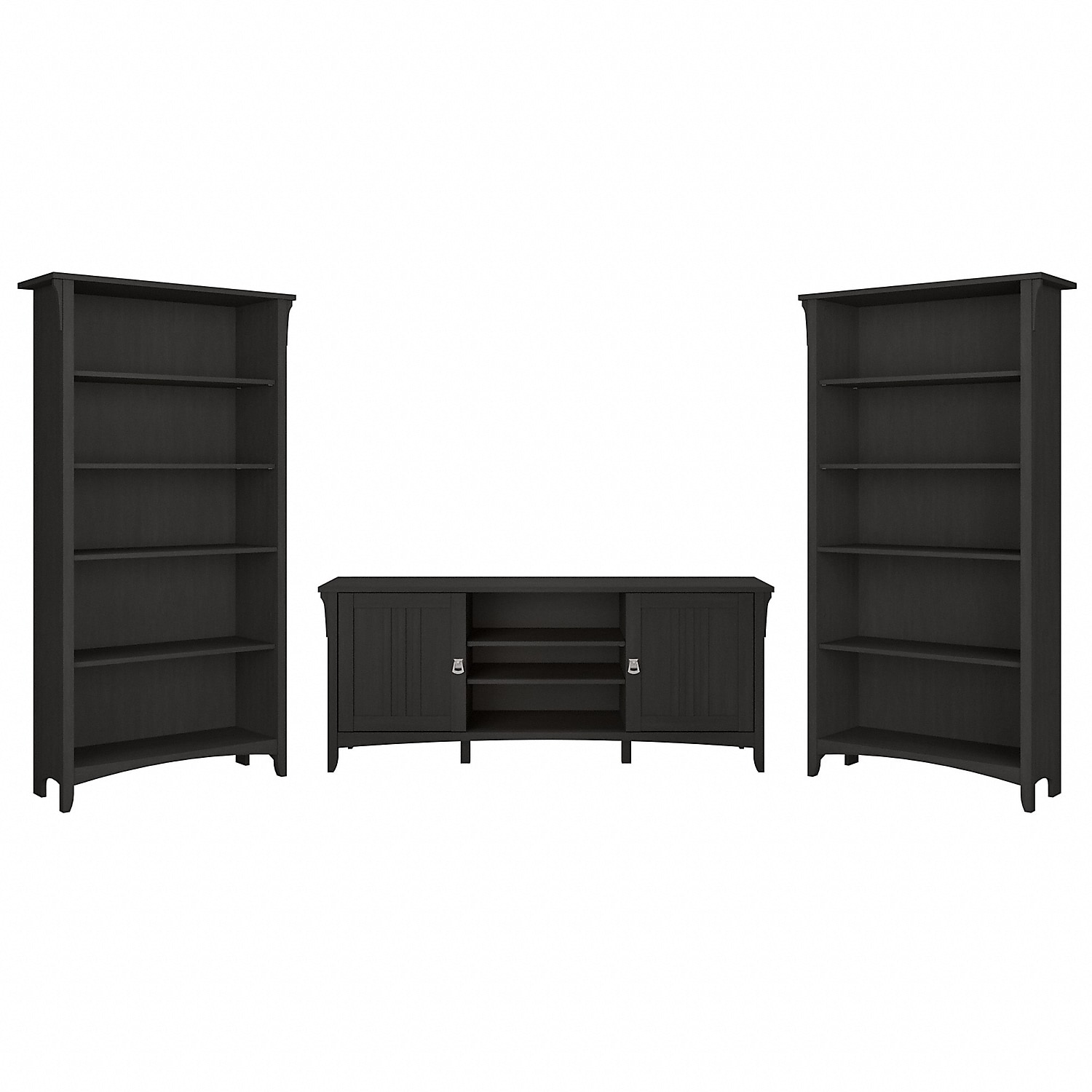 Bush Furniture Salinas TV Stand w/Set of 2 Bookcases Vintage Black