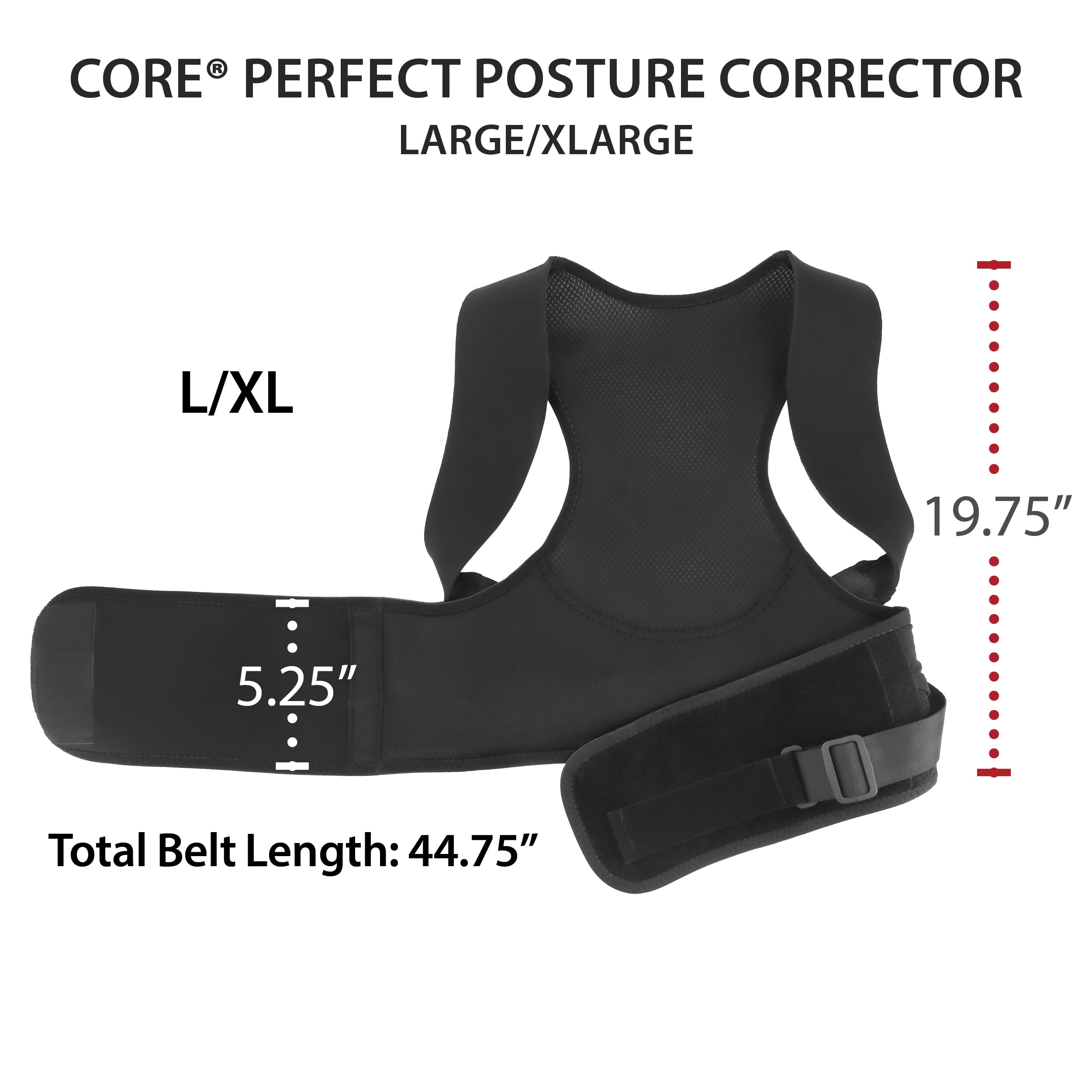 Core Products Perfect Posture Corrector, Fully Adjustable, Breathable Shoulder and Back Support, Men and Women, Black - Large/Extra Large