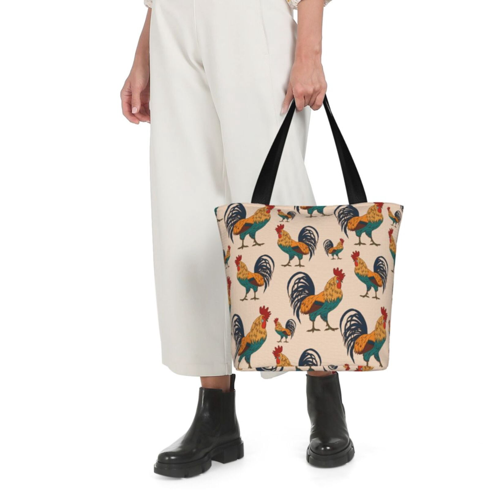 Ratiio Rooster Print Shoulder Bag for Women, Polyester Crossbody Purse Lightweight Handbag for Daily Travel and Casual Use