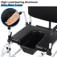 thumbnail image 3 of WETLA 4-Wheel Shower Commode Chair with Adjustable Backrest,Toilet Wheelchair with Removable Headrest and Bedpan,Aluminum Alloy Commode Chair for Elderly and Disabled, 3 of 9