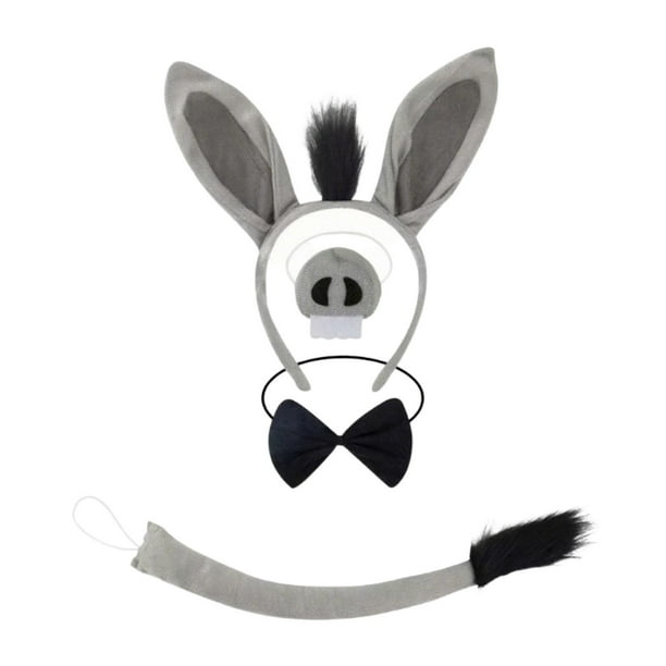 Conjunto de accesorios para disfraz de burro: diadema con orejas de burro y cola para Halloween y carnavales. 4 piezas