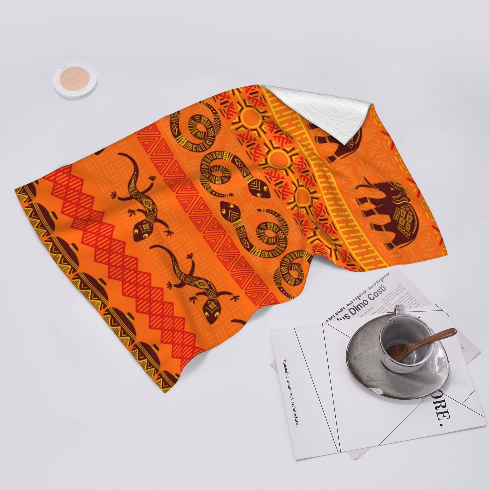 Tribal Ethnic Elephant African Geometric Lizard 27.5" x 16" Ultra Soft Hand Towel, Face Wash Cloth for Bathroom, Gym, Travel, Pool