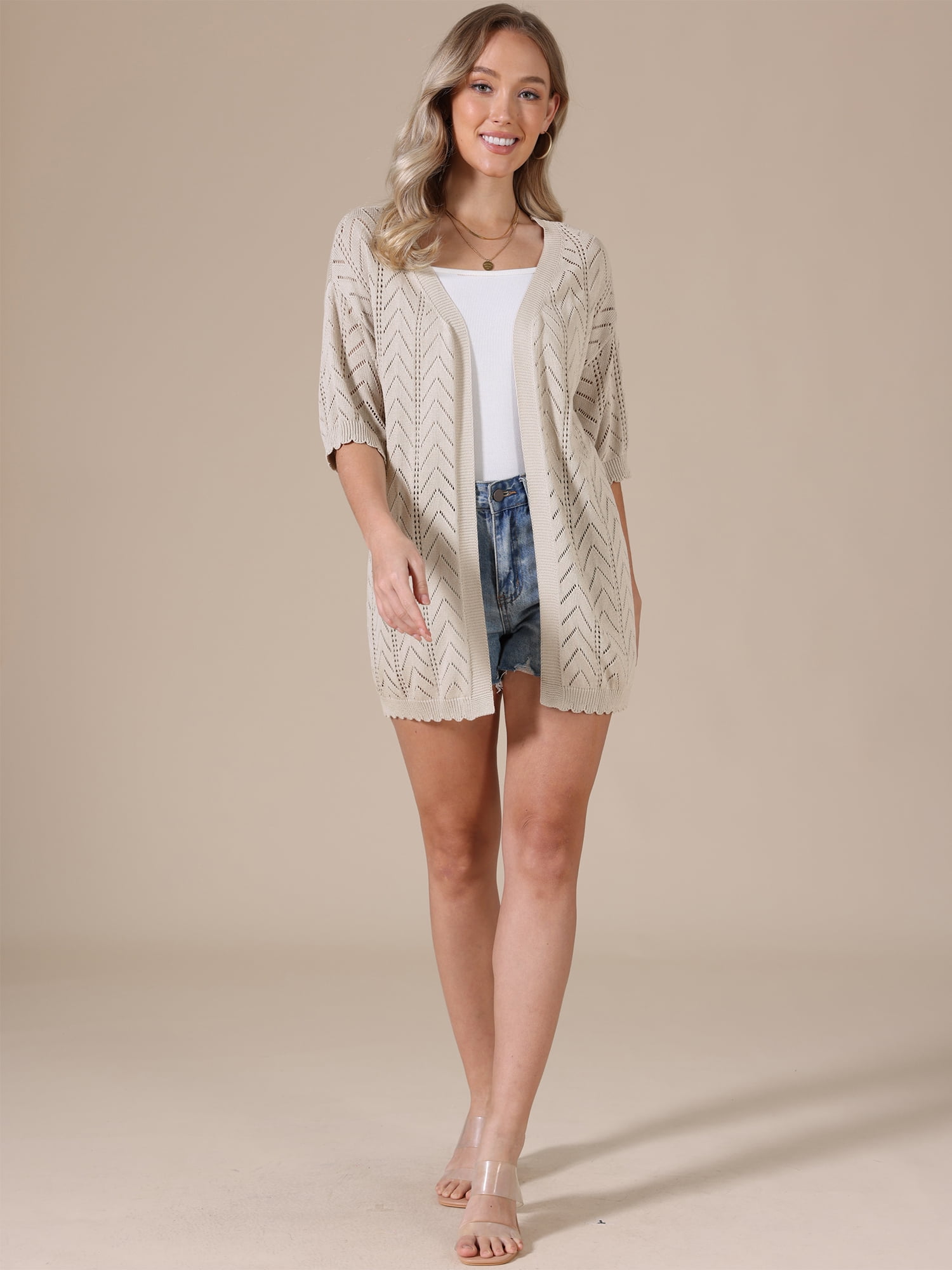DARING DIVA Women's Lightweight Open Front Crochet Cardigan Sweaters XL Khaki