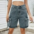 thumbnail image 5 of Women Summer Casual Street Fashion Washed Pocket Distressed Non Elastic Denim Workwear Shorts Size 16 Pants for Women Jean Pants for Women plus Size Temp Life Leggings Women Pants Jean Pants for Women, 5 of 8