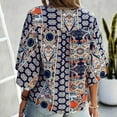 thumbnail image 5 of Womens V Neck 3/4 Sleeve Tops Bohemian Printed Mexican Peasant Blouses Loose Casual Bell Sleeve Button Down Shirts, 5 of 5