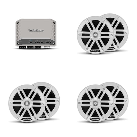 Rockford Fosgate Marine Audio System - M0-65 6.5 Speakers (6 Pack) White & M2-300X4 4-Channel Amplifier - Pontoon & Center Console Boat Upgrade