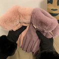 thumbnail image 4 of Guantes de mujer con boca esponjosa, cálidos, resistentes al viento, con forro polar, gruesos, para montar a caballo, para exteriores, de invierno, 4 of 6