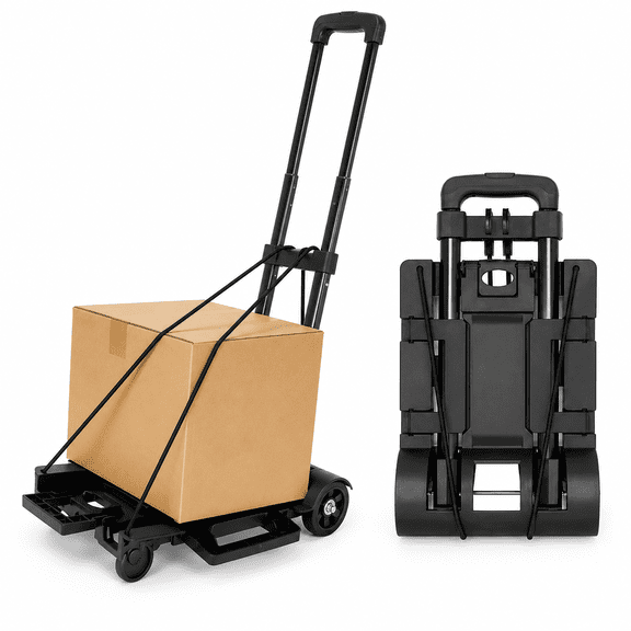 Folding Hand Truck Dolly, Portable Folding Cart with Wheels, Lightweight Utility Dolly with Expandable Base Plate for Luggage, Shopping and Travel