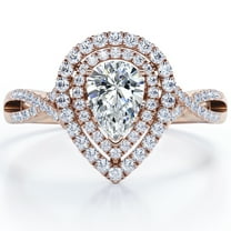 JeenMata 1 Carat Pear Shape Moissanite - Infinity Twisted Shank - Duo Halo Cluster Engagement Ring - 18K Rose Gold Plating for Women