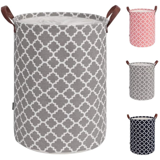 Cesto grande para ropa sucia de 48 l con asa de cuero resistente, redondo con cordón, plegable, para guardar ropa.