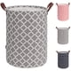 thumbnail image 1 of Cesto grande para ropa sucia de 48 l con asa de cuero resistente, redondo con cordón, plegable, para guardar ropa., 1 of 5