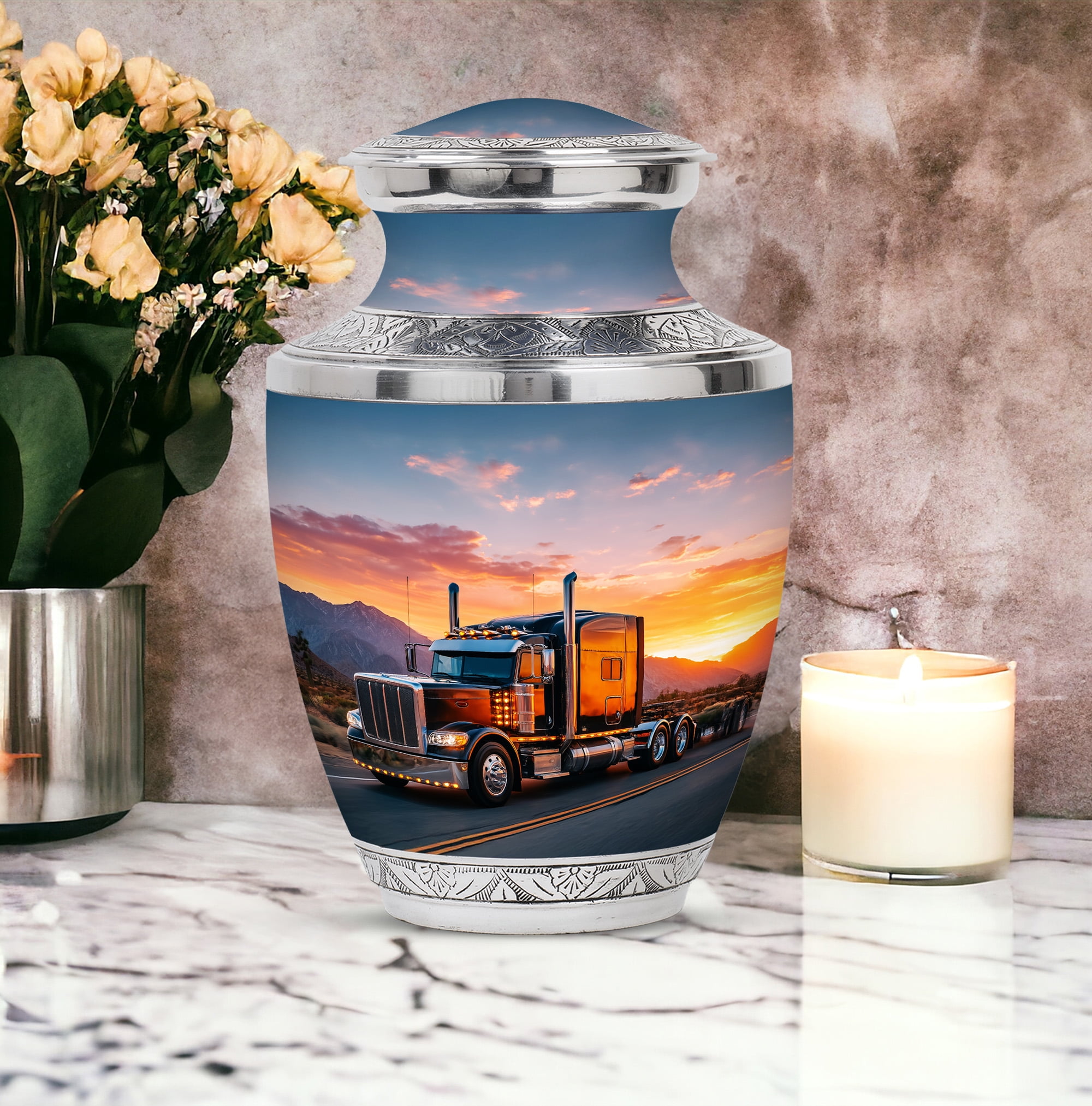 Truck Cremation Urns for Human Ashes Adult Male, Memorial Burial Box, Decorative Funeral Keepsake Urn for Loved One’s Ashes - 6Inch - Medium Size Urn - 1Pcs