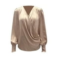 thumbnail image 5 of Beige Womens Tops Women's Elegant Women's V Neck with Great Sleeves Temperament Worker Women's Solid Color Shirts for Women, 5 of 5