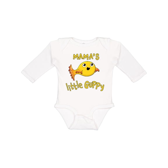 Inktastic Mama's Little Guppy Cute Yellow Fish Boys or Girls Long Sleeve Baby Bodysuit