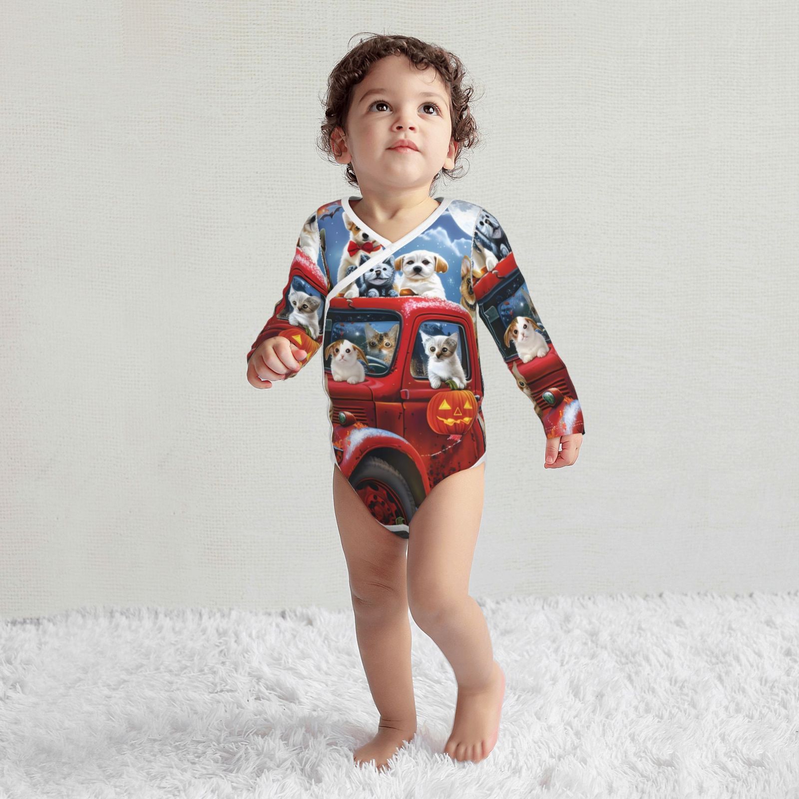 Xecao Halloween Pets Pumpkins Print Baby unisex-baby Cotton Long-sleeve Bodysuits-3 Months