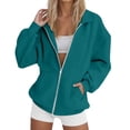 thumbnail image 2 of Nestiefly Womens Sweatshirt Lightweight Zip Up Jackets Fall Winter Long Sleeve Oversized Hoodies Jacket With Pockets Dark Green 2XL, 2 of 5