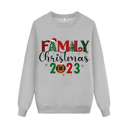 

Family Picture Outfits Christmas Print Long Sleeve Round Neck Sweatshirt Family Gathering Casual Pajamas Set Grey 6 years - 7 years