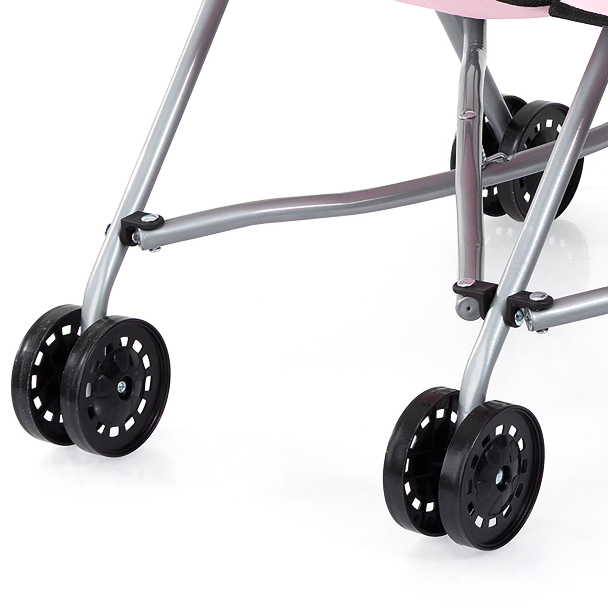 Bayer Design: Doll Twin Buggy - Pink-Grey-Butterfly- Umbrella Push Stroller, Foldable, Side-By-Side Seats, Play Toy Fits 18" Dolls, Kid-Toddler 18mo+