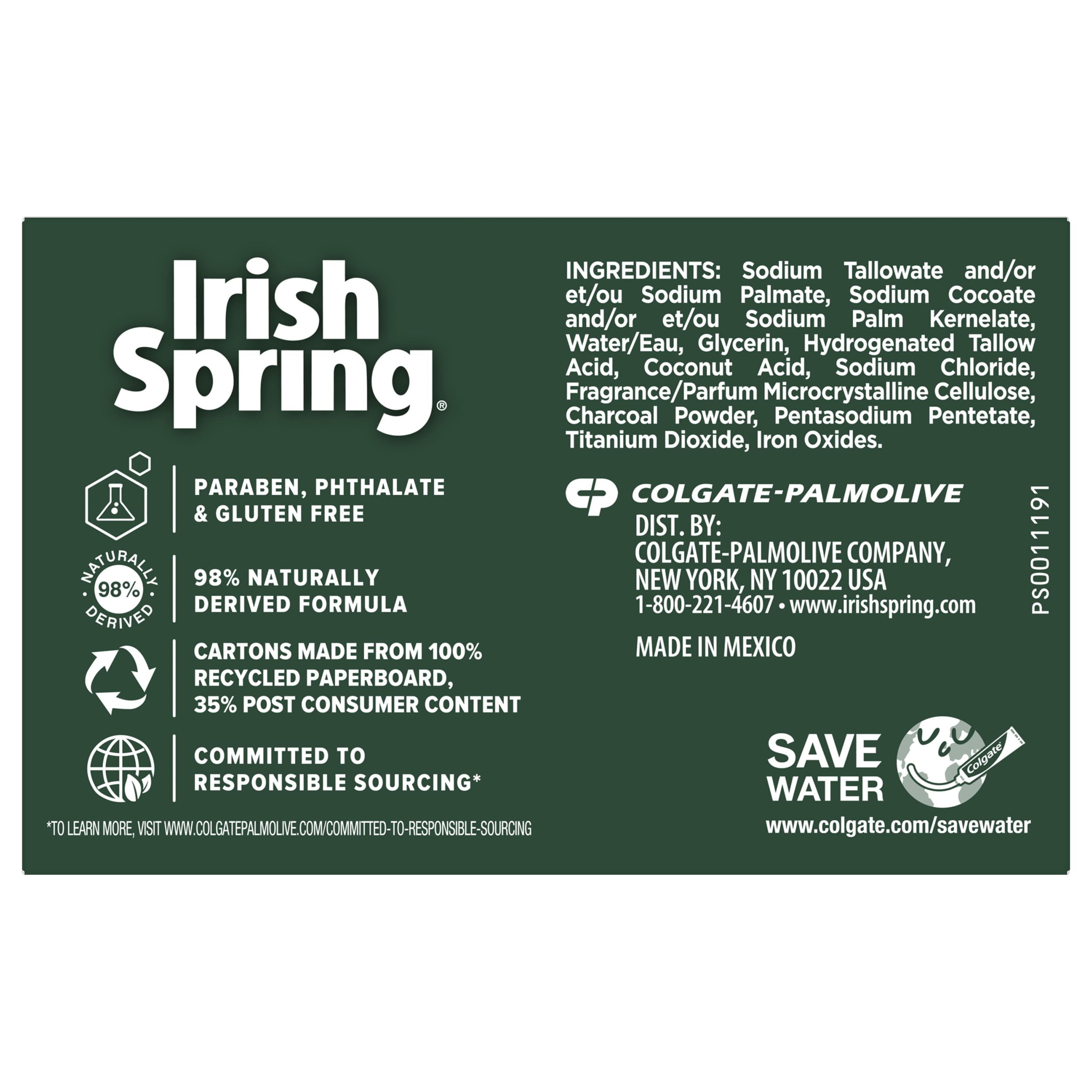 Buy Irish Spring Charcoal Fresh Deodorant Bar Soap for Men, 3.7 oz, 8