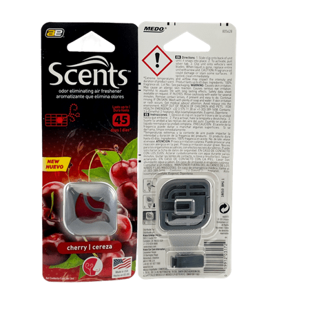 Scents Car Vent Clips Air Freshener, Automotive Air Freshener, and Odor Eliminator, Long-lasting Fragrance Up to 45 Days, Cherry, 3 ml