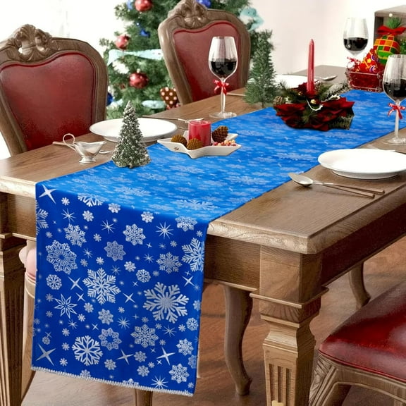 Winter Blue Silver Velvet Table Runner Snowflake Xmas Luxurious Seasonal Christmas Snow Table Decoration Coffee Table Decor for Home Kitchen Dining Party Holiday Indoor Outdoor 13x36 Inch