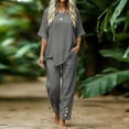 thumbnail image 5 of PRINxy Women All Match Linen Texture Two Piece Outfit Summer Crew Neck Short Sleeve Top Loose Wide Leg Pants Ladies Outdoor Leisure Daily Wear Suit Gray XXXL, 5 of 7