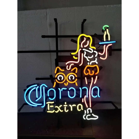 Queen Sense 20"x16" Custom Coronas Extra Beer Cocktail Waitress Hooter Neon Sign Man Cave Beer Pub Bar Artwork Handmade Wall Decor Gift Neon Light 120CECWH