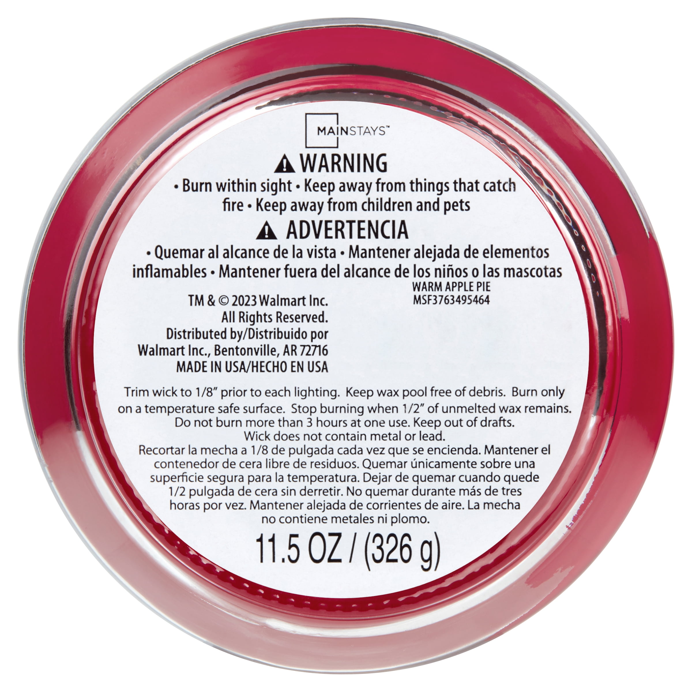 Mainstays 3-Wick Scented Glass Jar Candle, Warm Apple Pie, 11.5oz.
