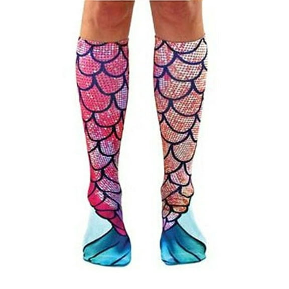 Aunavey Women Mermaid Socks Funny Socks Knee High Socks Beach Sock Cosplay Stockings