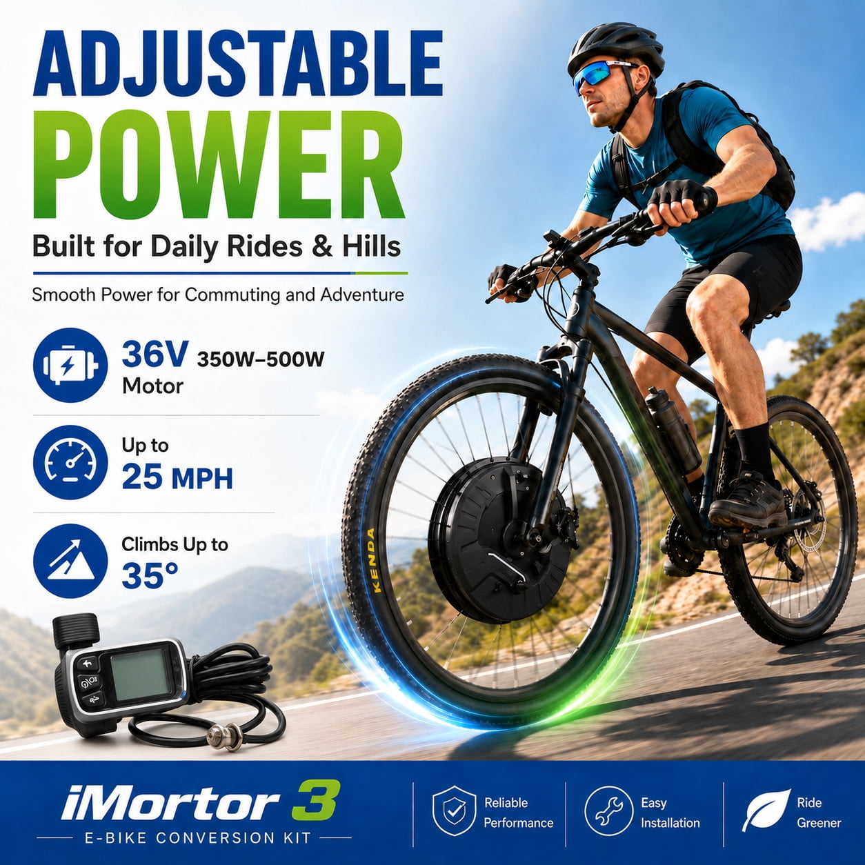 26" Ebike Conversion Kit with Battery, 350W Motor, Front Wheel with Tire, Electric Bike Conversion Kit, 25 mph Speed, 32 Miles Long Range, LCD Display, V & Disc Brake