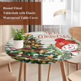 thumbnail image 4 of Snowman Christmas Round Tablecloth, Fitted Table Cover with Elastic for 36"-44" Round Tables, Xmas Tree Ball Snowflake Winter Wooden Table Cloth Outdoor Indoor Dinning Party Waterproof Tablecloths, 4 of 7