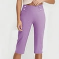 thumbnail image 6 of BXINGOHAI Capri Pants for Women 14" Knee Length Wide Leg Yoga Capris Dressy Casual Summer Crop Pants with Pockets Purple S, 6 of 8
