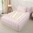thumbnail image 2 of Castle Fairy Plaid Gold Letter M Zipper Twin Comforter Sets with Fitted Sheet and 2 Pillowcases for Girls,Minimalism Checkered Zipper Bedding Set,4-Piece,Reversible, 2 of 6