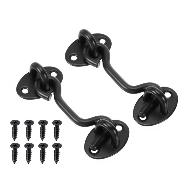 Unique Bargains 3 Inch Hook Eye Latch, 2 Pack Stainless Steel Privacy Hook and Eye Latch Gate Latch Lock, Black