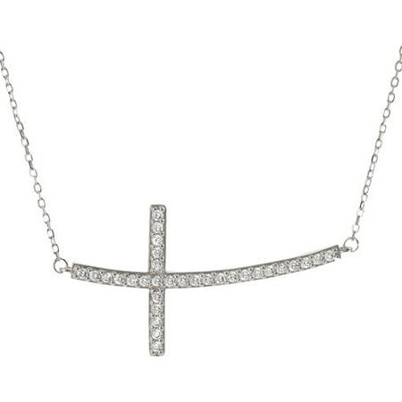 Brinley Co. CZ Sterling Silver Sideways Cross Pendant, 15.5 with 1 Extender