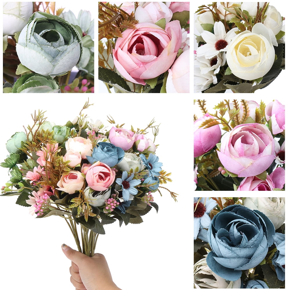 12 Heads Crafts Silk Fake Rose Artificial Flower DIY Garden Bouquet Home Dec ca 