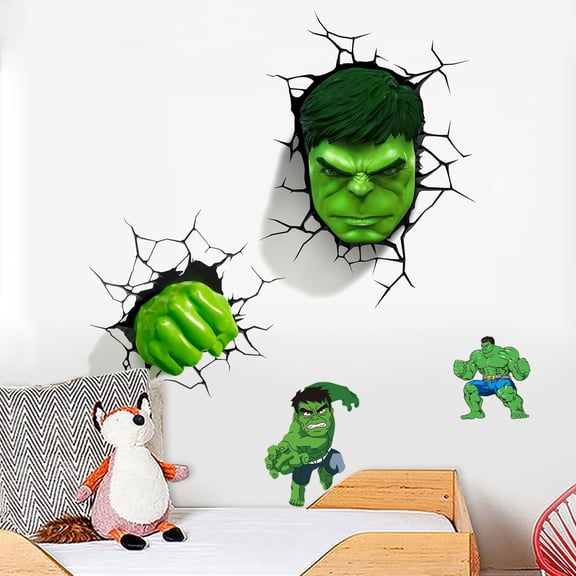 Hulk Breaking Through Wall Sticker Chilren Boys wall Decals Peel And Stickers for 3D Hulk Walls Bedroom Living Room Home Décor( 15.7X23.7)inch