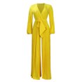 thumbnail image 5 of MSJUHEG Jumpsuits For Women One Piece Jumpsuits For Women Womens Deep V Neck Long Sleeve Button Down Wide Leg Jumpsuit Romper Womens Jumpsuit Yellow L, 5 of 9
