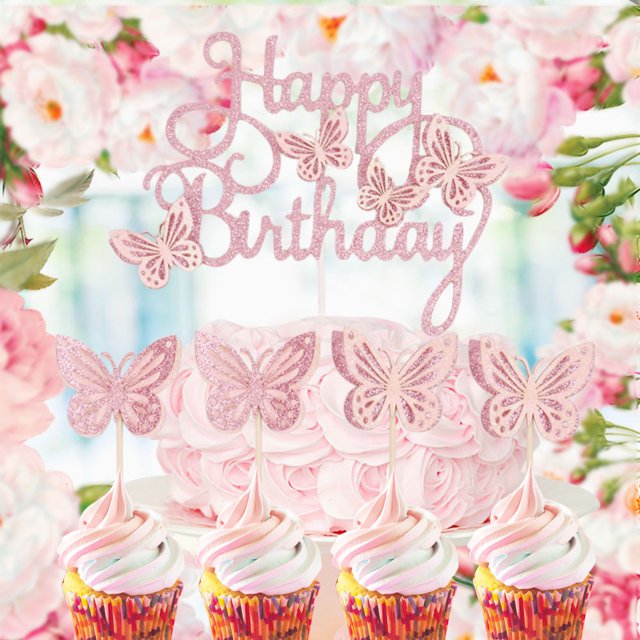 13 piezas de decoración para tartas de mariposas 3D para niñas y mujeres, decoraciones para tartas de cumpleaños, decoraciones para fiestas de mariposas (rosa)