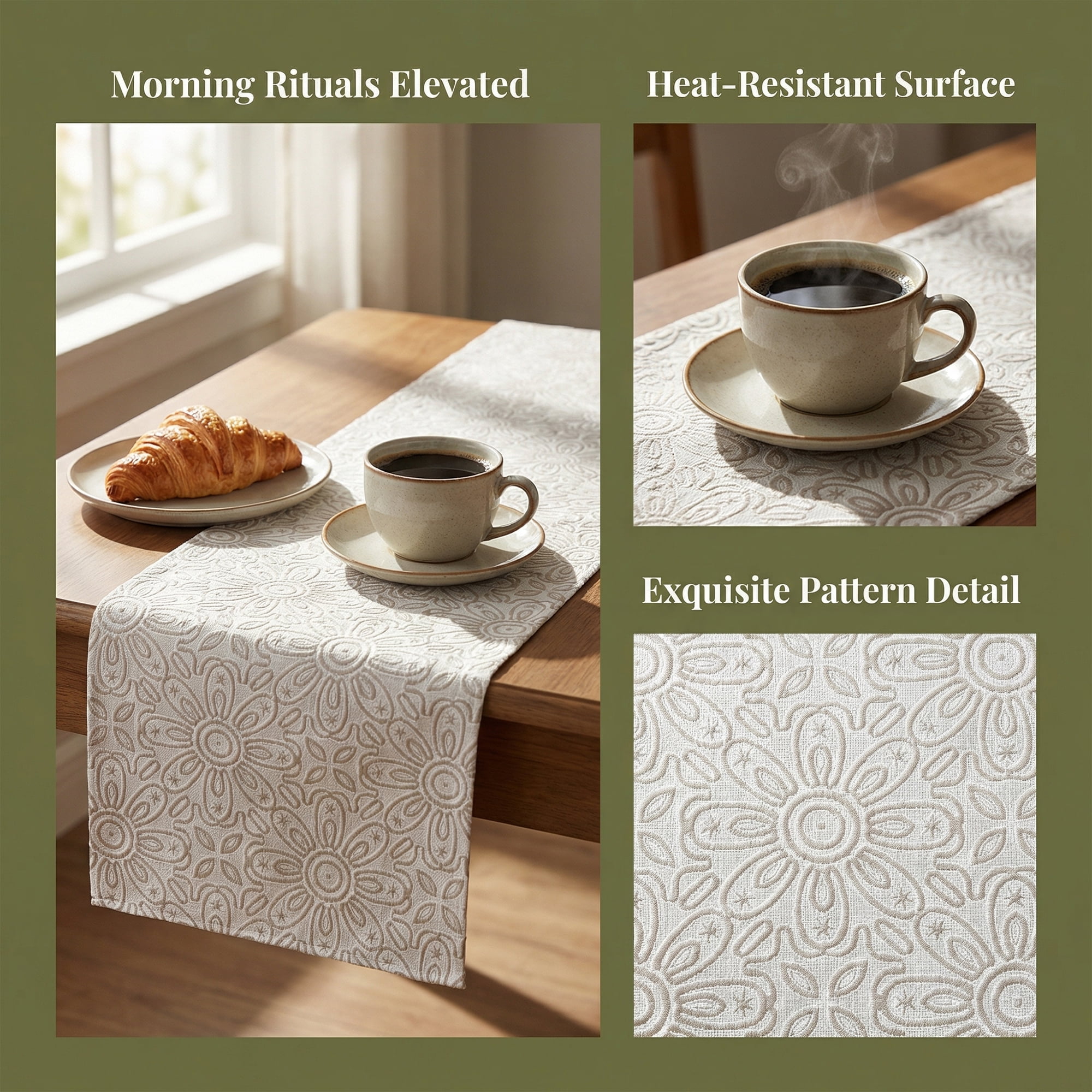 Unique Bargains Floral Elegant Polyester Kitchen Runner for Table Decor Gray 13.8"x70.9"