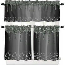 Black Grey Kitchen Curtains, Modern Abstract Diamond Luxury Gradient 3-Piece Kitchen Curtain Valance and Tiers Set 36 Inch Length, Rod Pocket Half Window Curtains for Cafe Living Room Bathroom