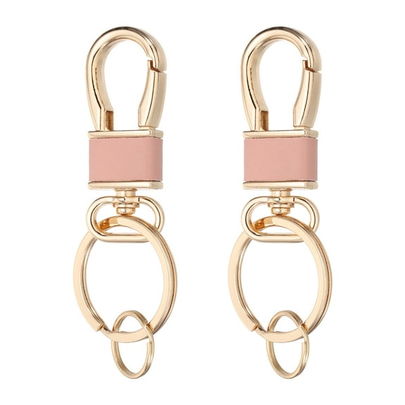 2 Pcs Metal Keychain Key Clip Hook, Key Ring Holder Organizer Swivel Clasp Keyring Leather Key Chain Clips Buckle for Car Accessories Bag Wallet, Gold Tone/Pink