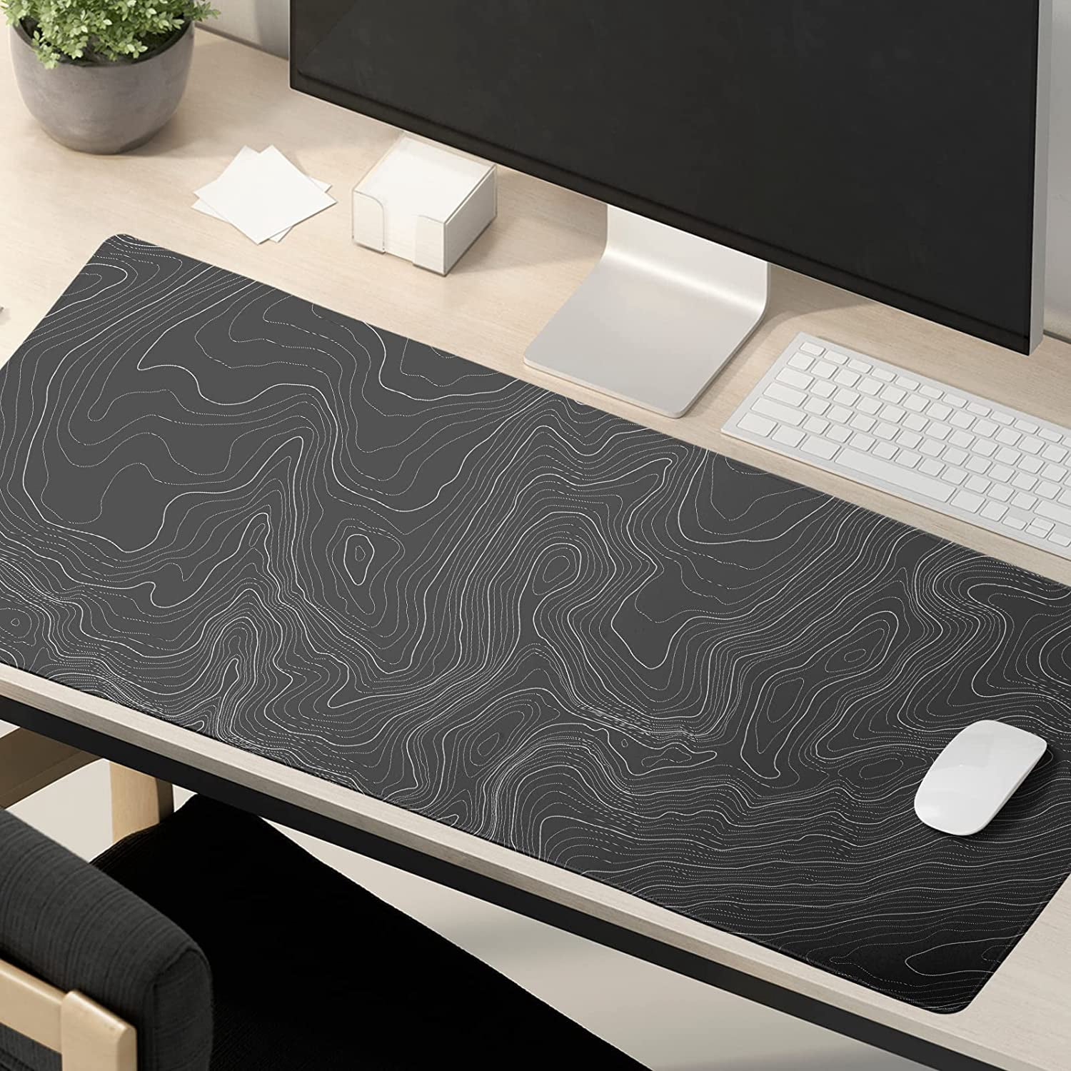 Large Mouse Pad Mat (35.4×15.7 Inch) Extended Gaming Mouse Pad with Non-Slip Rubber Base,Black Background Contour Map Lines for Gaming Office PC Laptop Computer