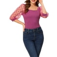 thumbnail image 1 of INSPIRE CHIC Blouse pour Femme à Pois, Encolure Carrée, Maille Semi-Transparente, Manches 3/4, S Prune, 1 of 6