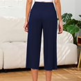 thumbnail image 5 of Women's Capri Pants Summer Loose Yoga Pants Comfy Workout Cropprd Pants with Pockets,Casual Modal Wide Leg Capri Pants, Elastic Waist Yoga Trousers(Navy,L), 5 of 6
