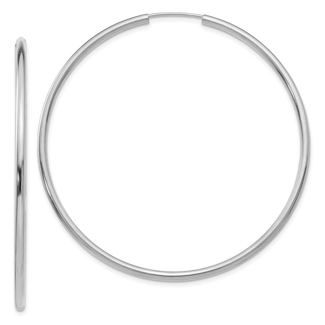14k White Gold Endless 2mm Hoop Earrings Round